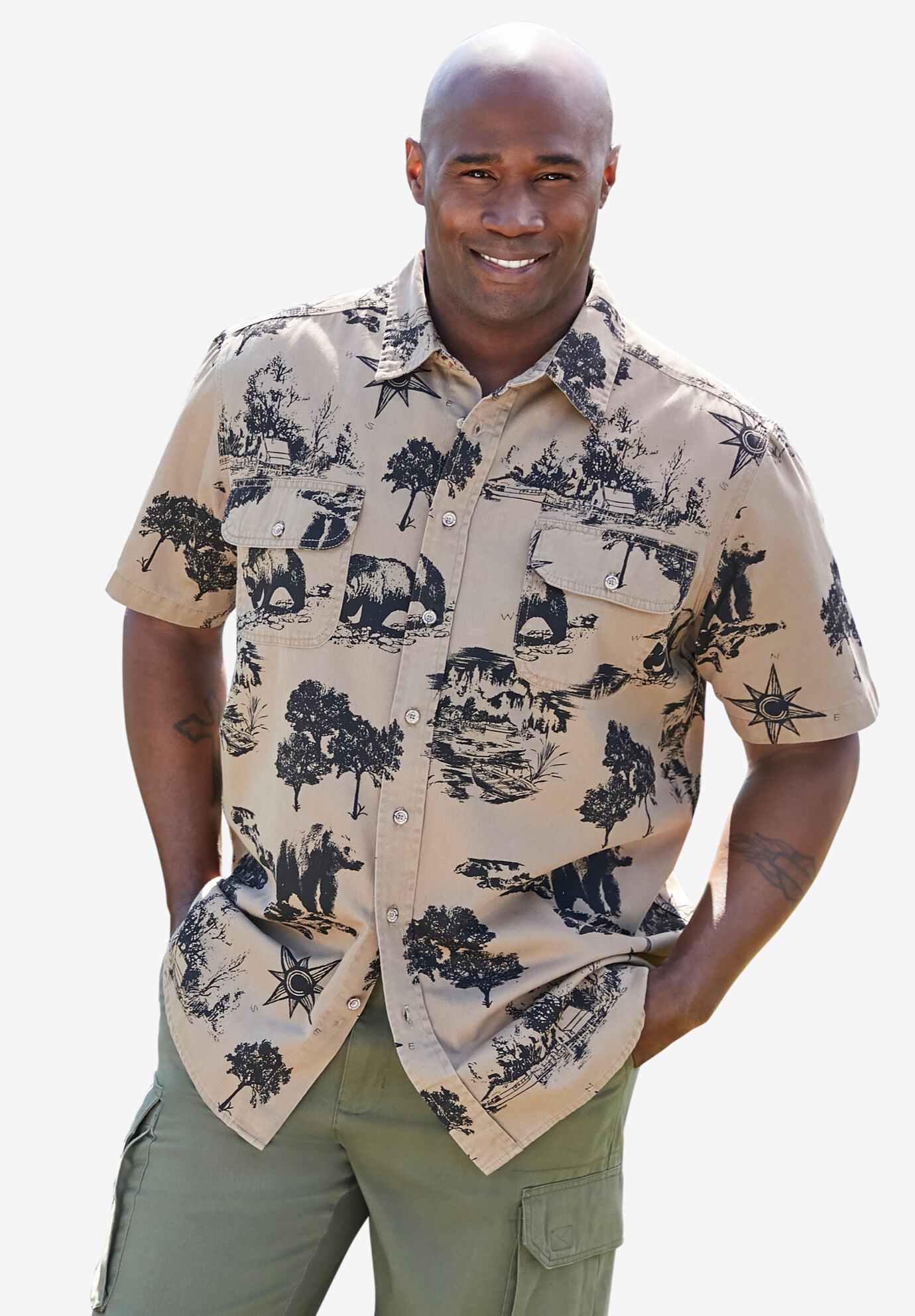 Short Sleeve Denim and Twill Shirt, , alternate image number 6