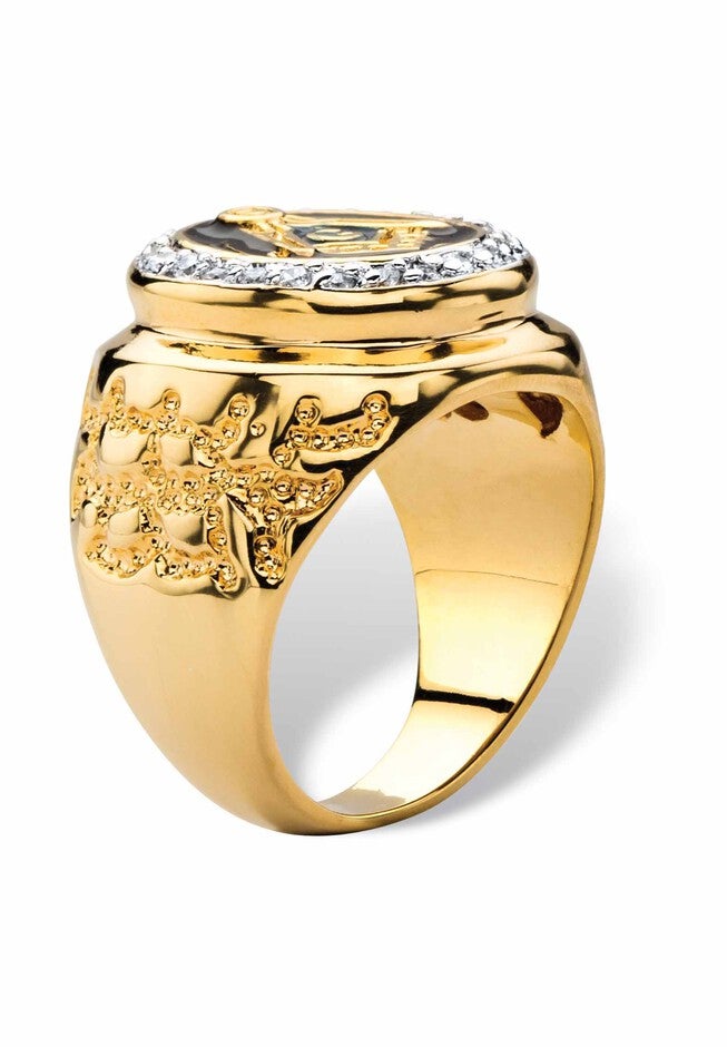 Yellow Gold Plated Cubic Zirconia Masonic Nugget Ring, , on-hover image number 1