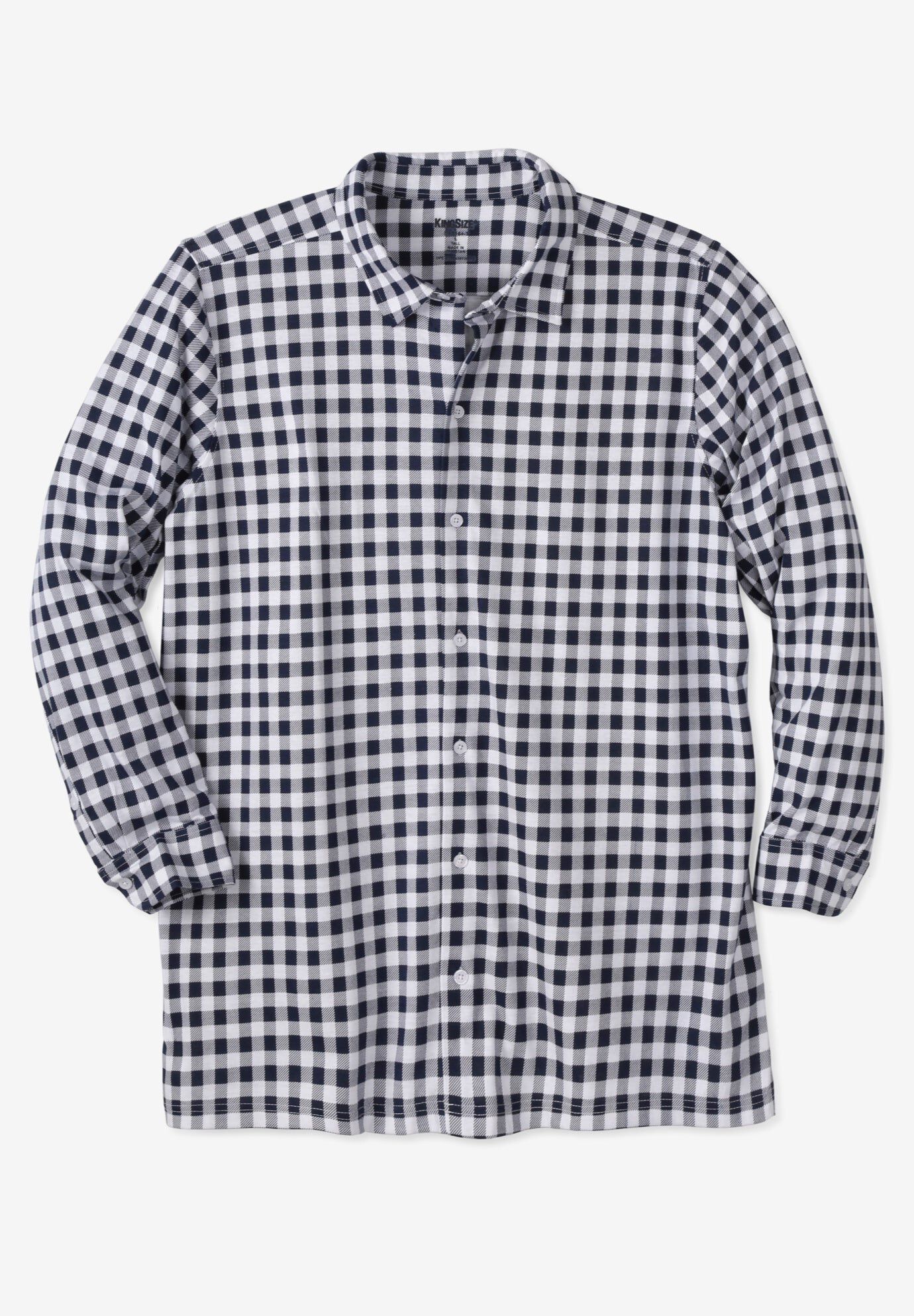 Stretch Knit Long Sleeve Buttondown, NAVY GINGHAM, hi-res image number 0