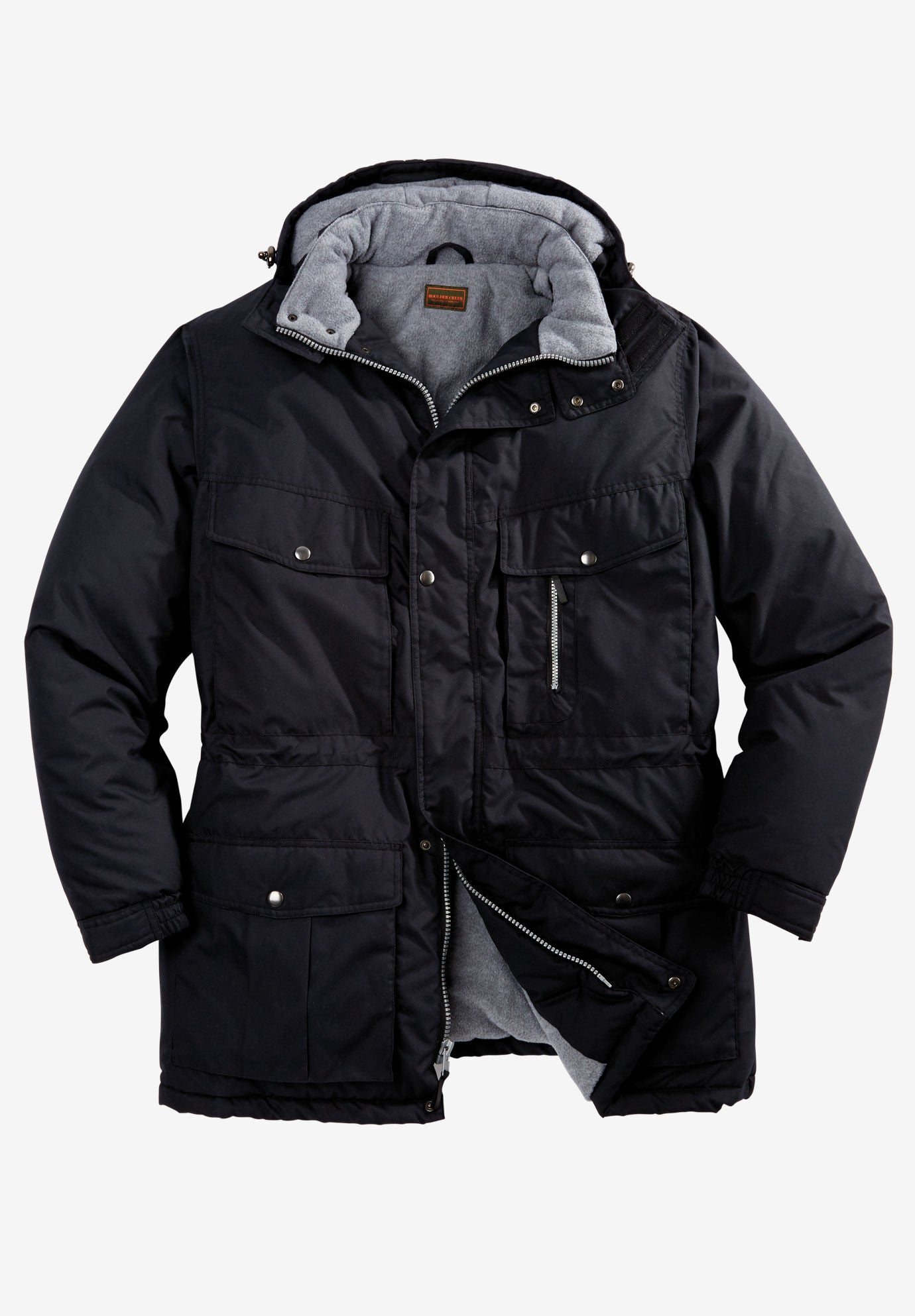 Fleece-Lined Parka with Detachable Hood and 6 Pockets, BLACK, alternate image number 5