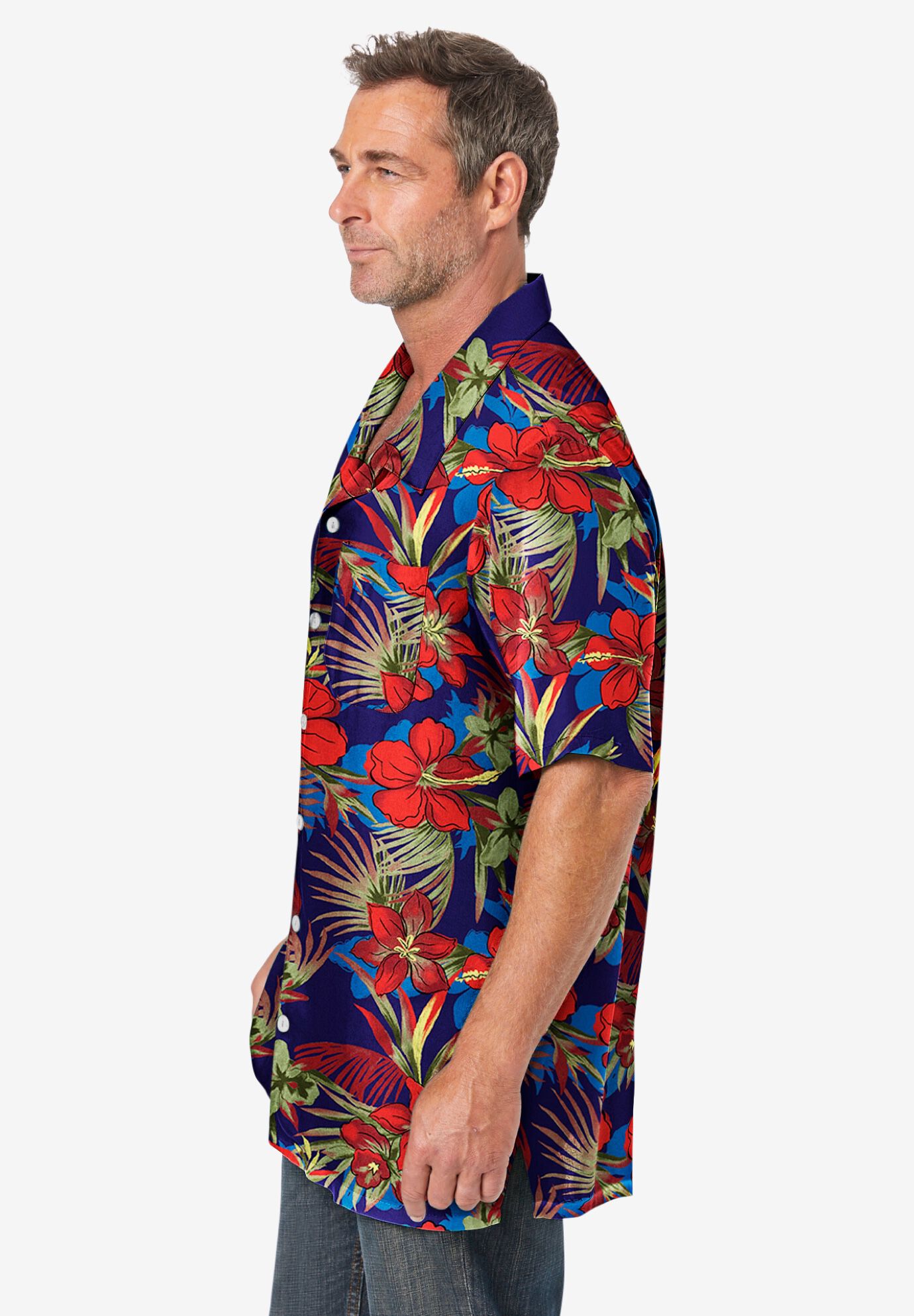 Printed Camp Shirt, RED FLORAL, alternate image number 3