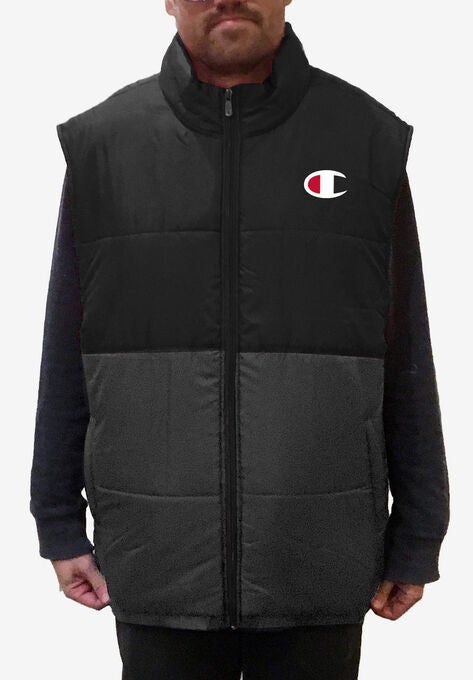 CHAMPION® PUFFER VEST, BLACK CHARCOAL COLORBLOCK, hi-res image number null