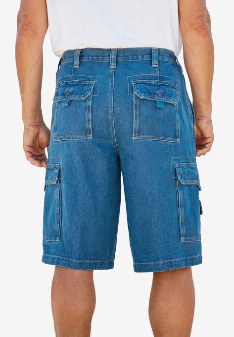 Boulder Creek® 12" Side Elastic Denim Cargo Shorts, , on-hover image number null