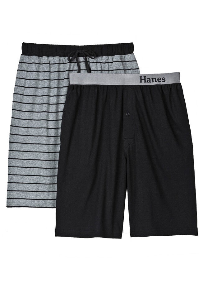 Hanes® 2-Pack Knit Sleep Shorts, BLACK GREY STRIPE, hi-res image number 0