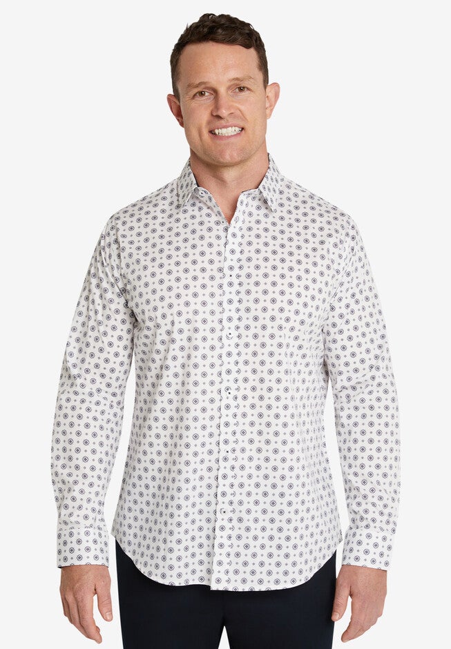 Medallion Print Stretch Shirt, WHITE, hi-res image number 0