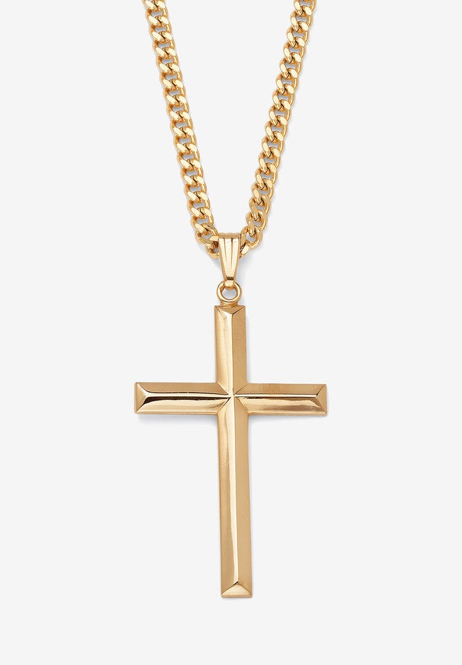 Gold Filled Cross Pendant with 24 inches Chain, GOLD, hi-res image number null