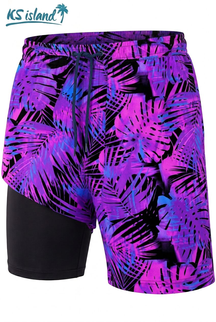 5 inches Swim Shorts with Super Stretch Liner, BRIGHT PURPLE LEAF, alternate image number 6