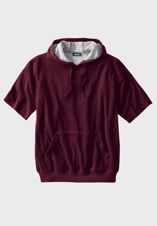 Velour Short-Sleeve Pullover Hoodie, DEEP BURGUNDY, hi-res image number 0