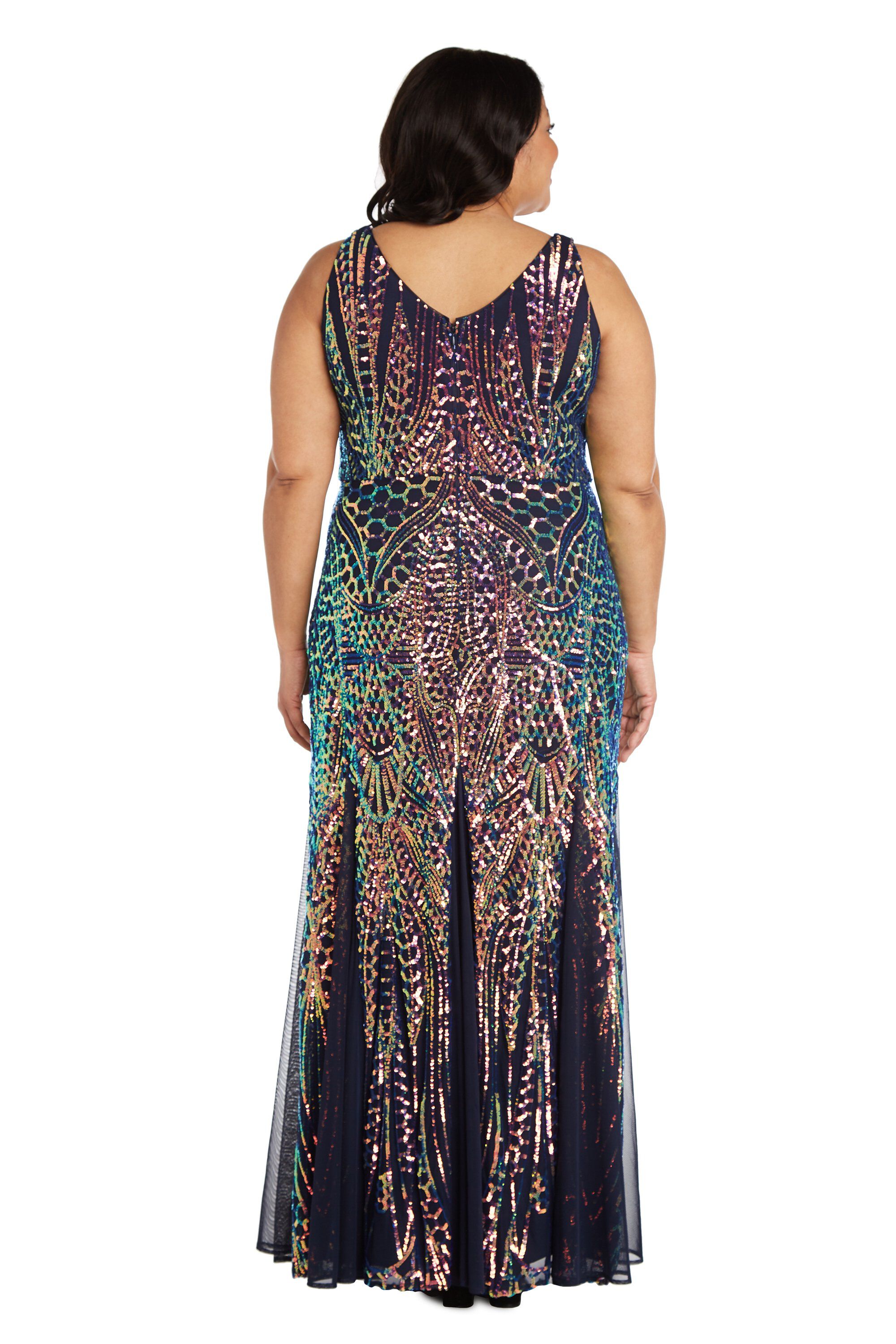 Nightway Sequin Gown with Mesh Godet Insets, , alternate image number 1