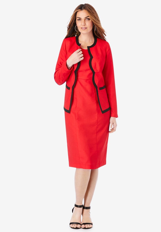Contrast-Trim Jacket Dress, VIVID RED, hi-res image number null