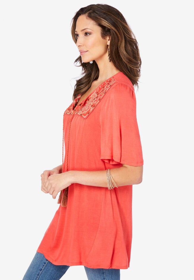 Embroidered Corded-Tie Tunic, , alternate image number 2