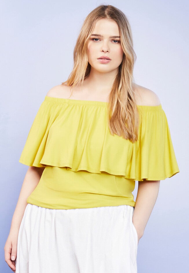 Off-The-Shoulder Ruffle Top, LIGHT MOSS, hi-res image number 0