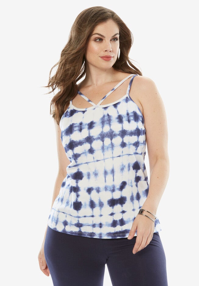 Strappy Scoopneck Cami, BLUE TIE DYE, hi-res image number null