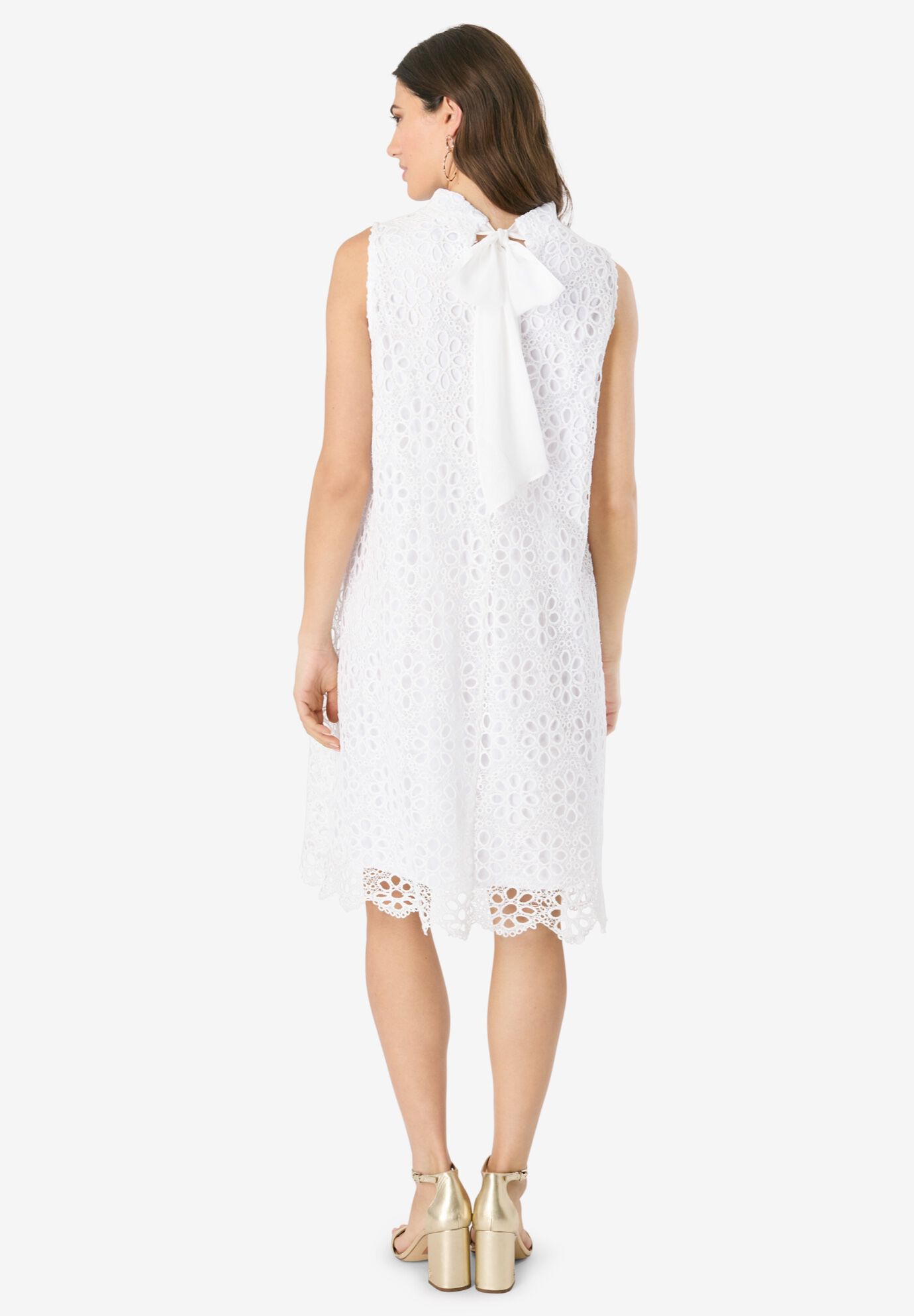 Halter Mockneck Lace Dress, WHITE, on-hover image number 1