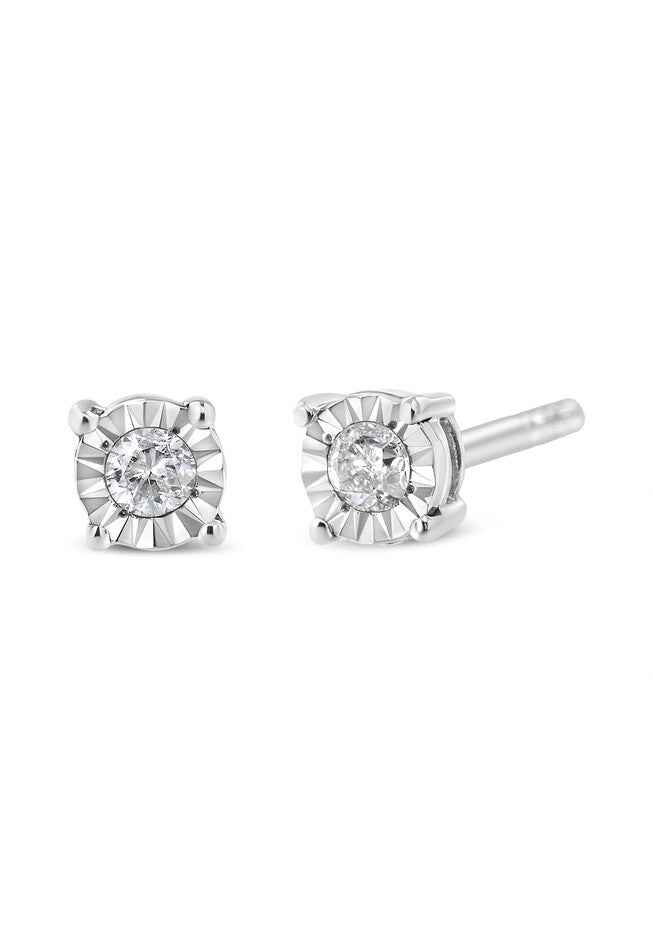 Sterling Silver Round Brilliantcut Diamond Miracleset Stud Earrings, , on-hover image number null