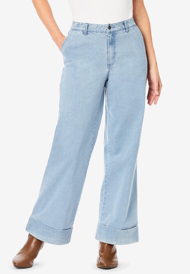 Invisible Stretch® Contour High-Waisted Wide-Leg Jean, LIGHT WASH, hi-res image number null