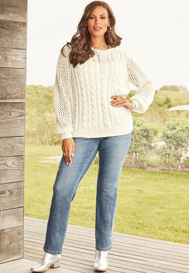 Metallic Cable-Knit Sweater, , alternate image number null