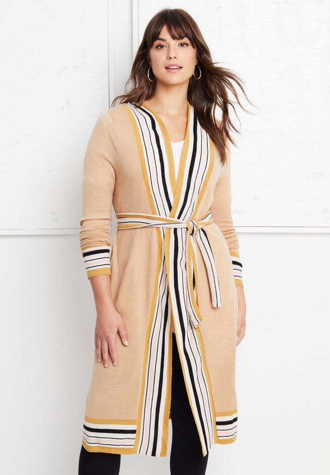 Metallic Trim Duster Cardigan, NUDE, hi-res image number 0