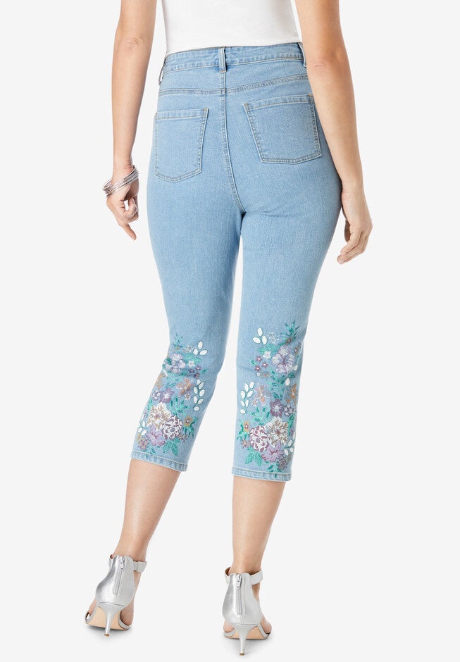 Floral Print Straight-Leg Capri Jean, , on-hover image number 1