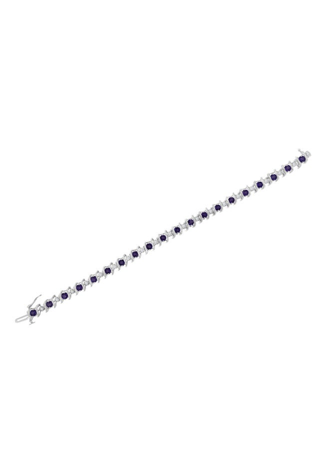 Sterling Silver Gemstone & Round Diamond Tennis Bracelet Purple Amethyst February Birthstone, , alternate image number null
