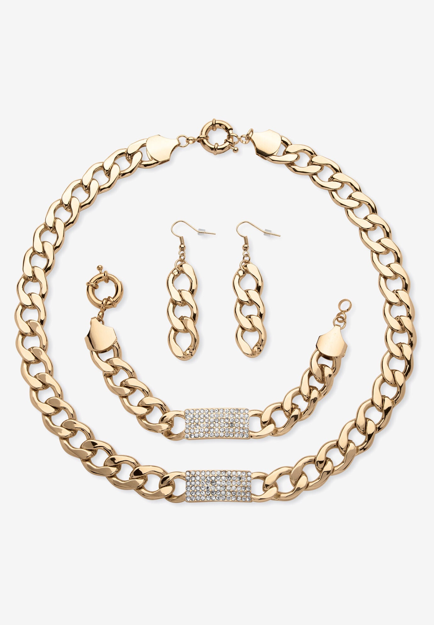 Crystal & Gold Link Necklace, Bracelet & Earring Set, GOLD, hi-res image number 0