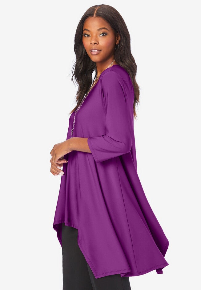 V-Neck Handkerchief Hem Ultrasmooth® Fabric Tunic, , alternate image number 2
