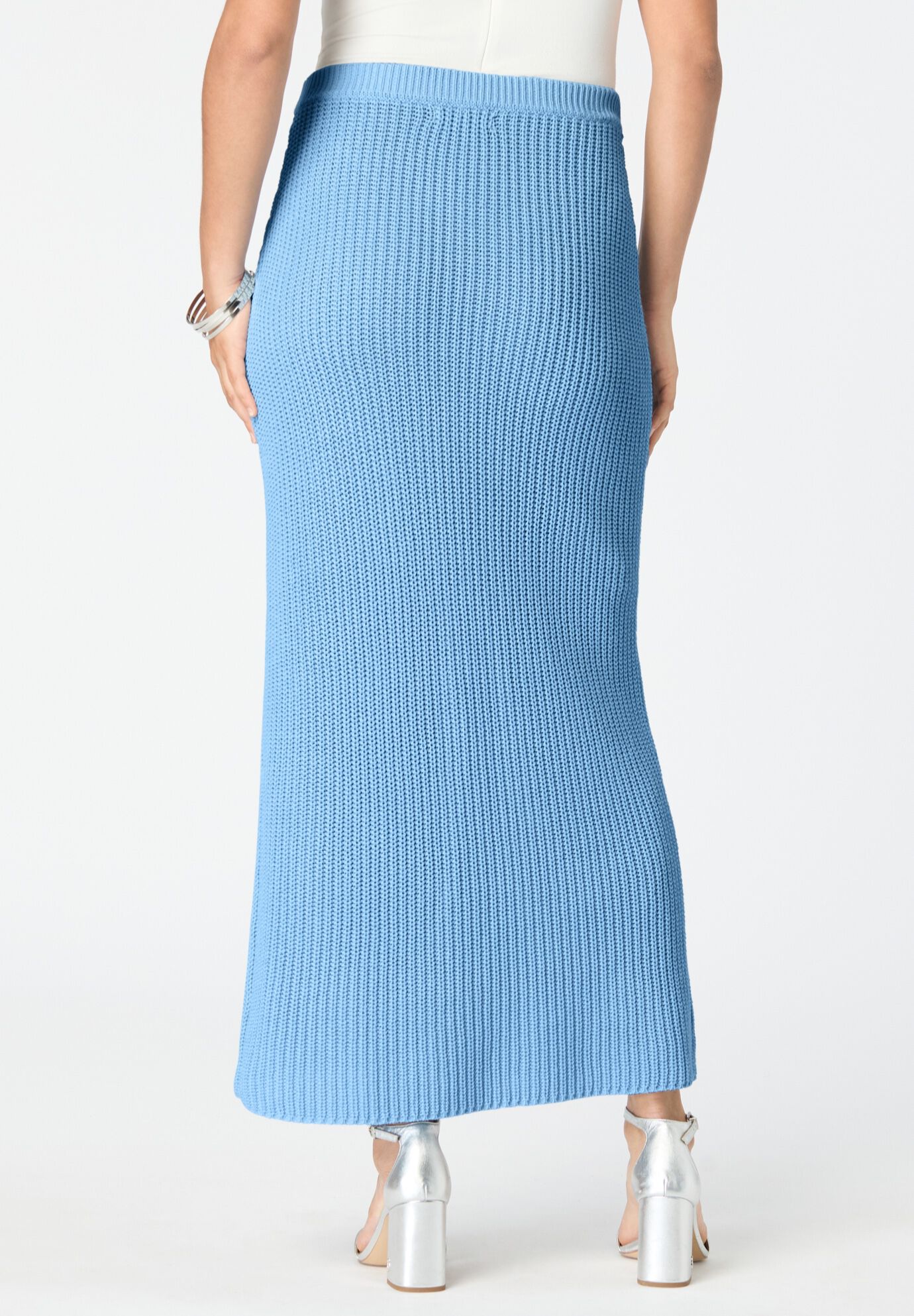 Cable Knit Midi Skirt, SOFT SKY, on-hover image number 1