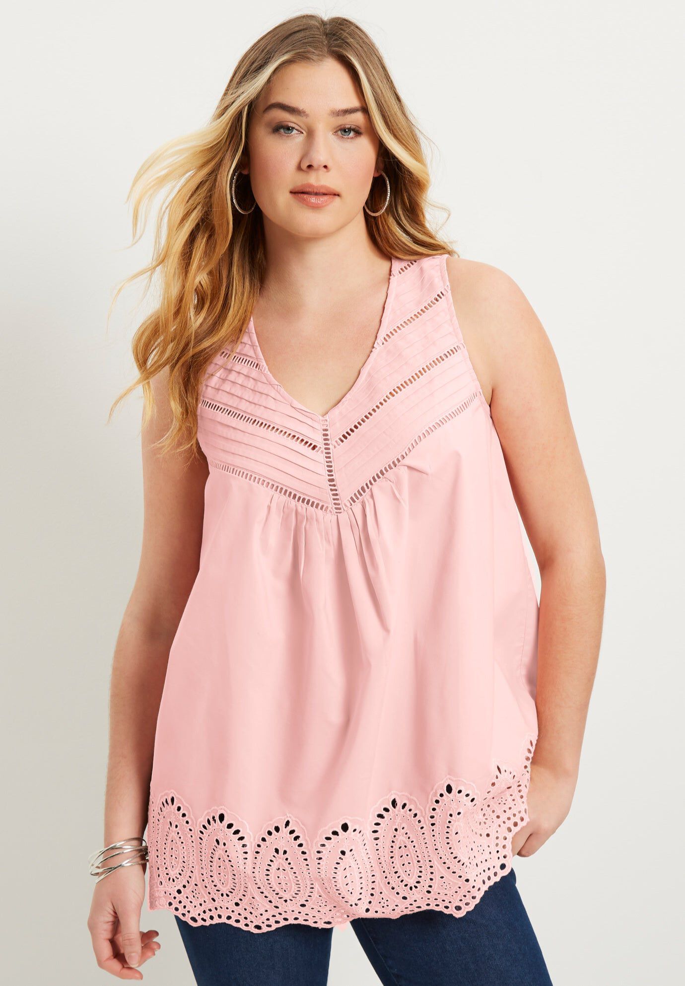 Lace Yoke La Vie Tank, SOFT BLUSH, hi-res image number 0
