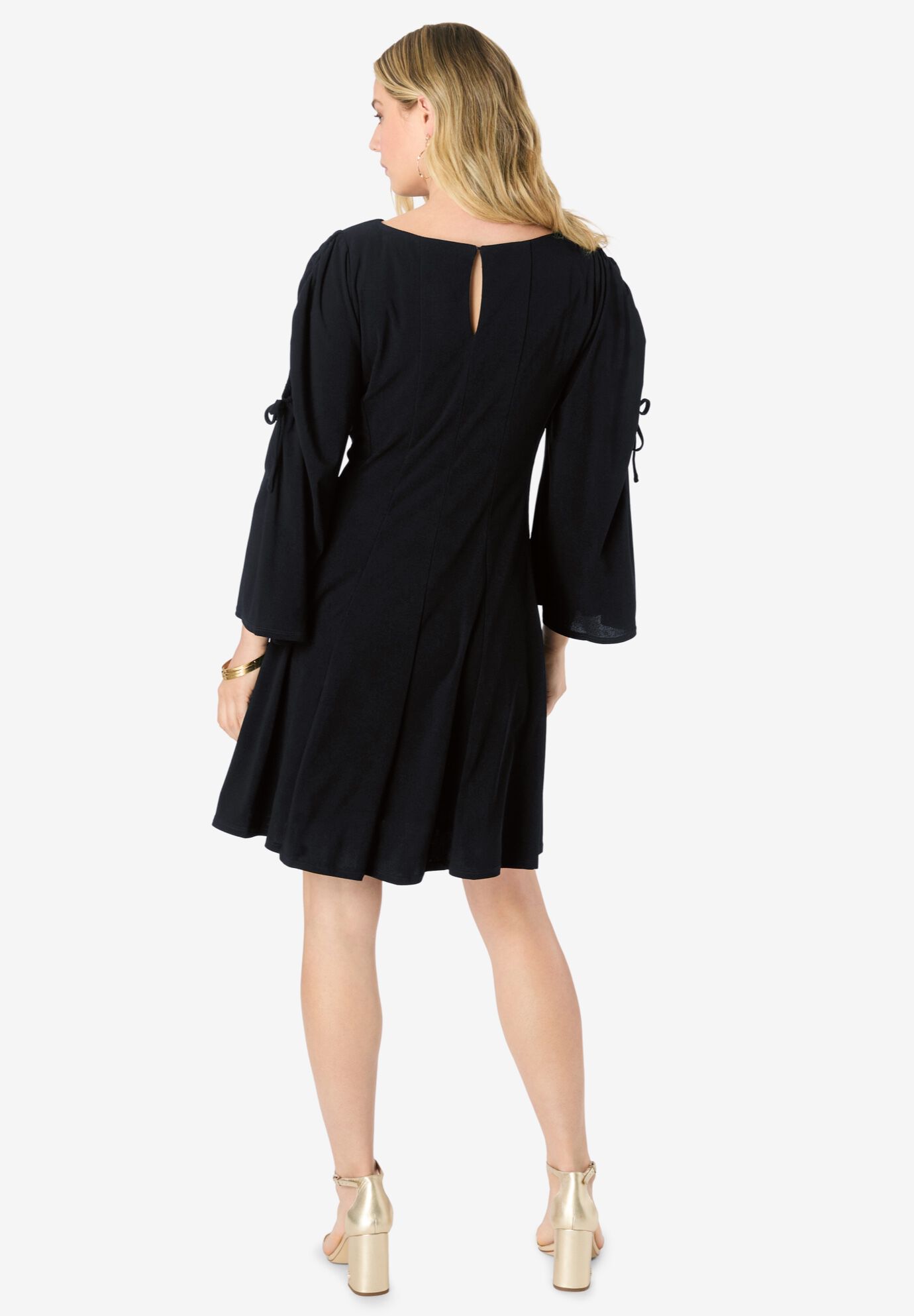 Cold Shoulder Fit-and-Flare Dress, BLACK, on-hover image number 1