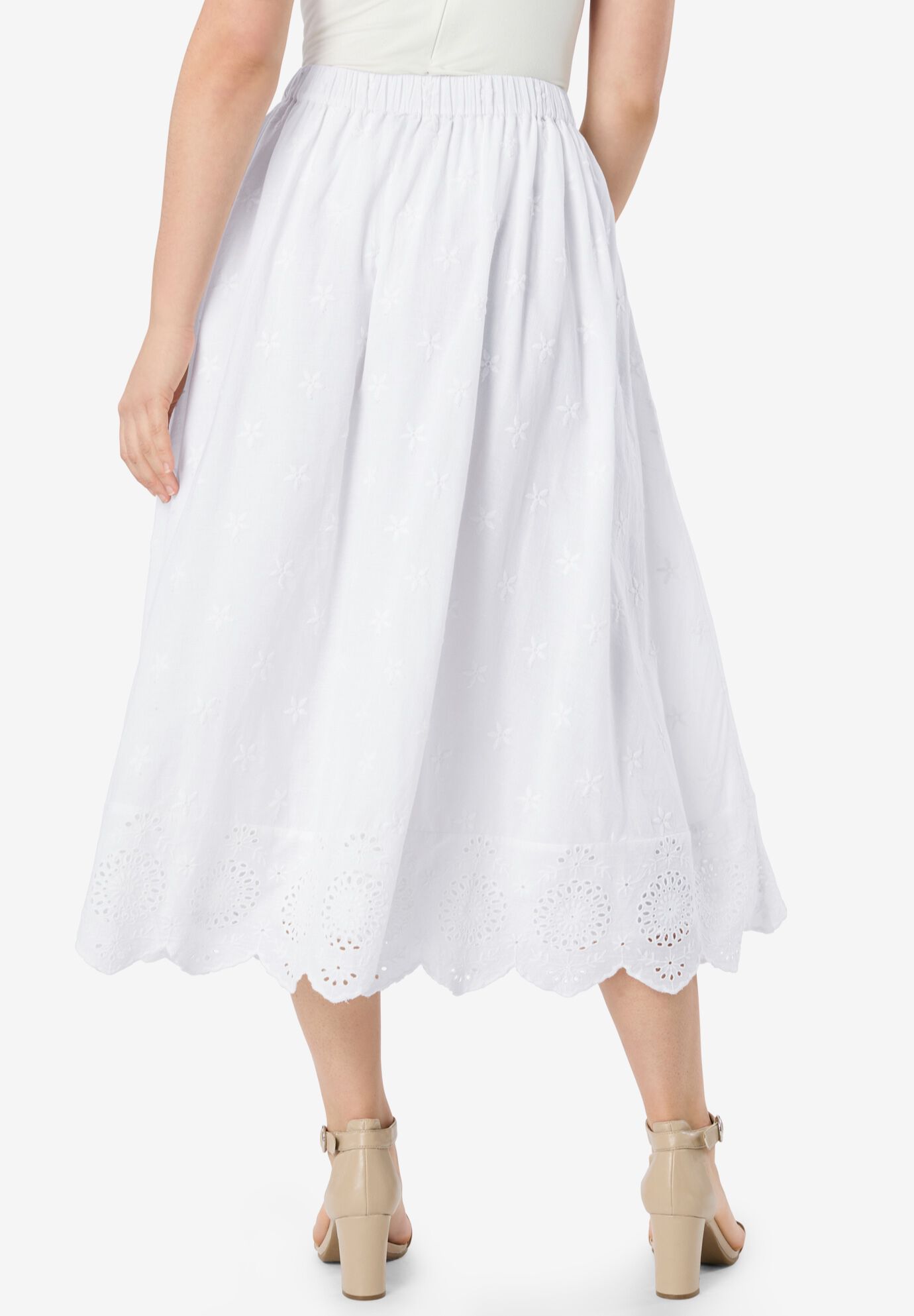 Eyelet Midi Skirt, WHITE, on-hover image number 1
