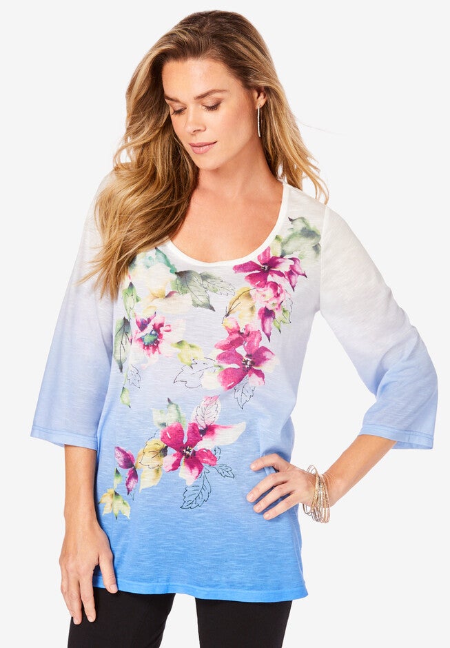 Floral-Print Ombre Tee, OMBRE FLORAL, hi-res image number null