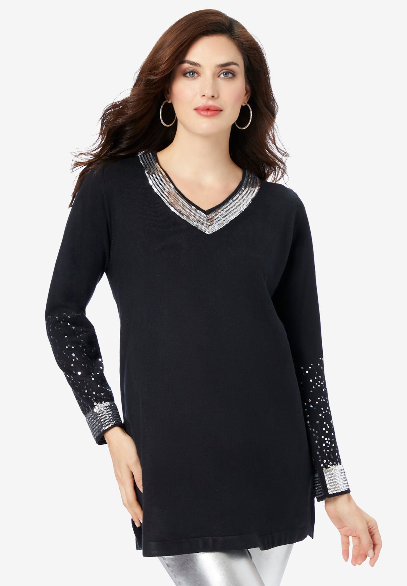 Sequin Pullover Sweater, BLACK BORDER SEQUIN, alternate image number 4