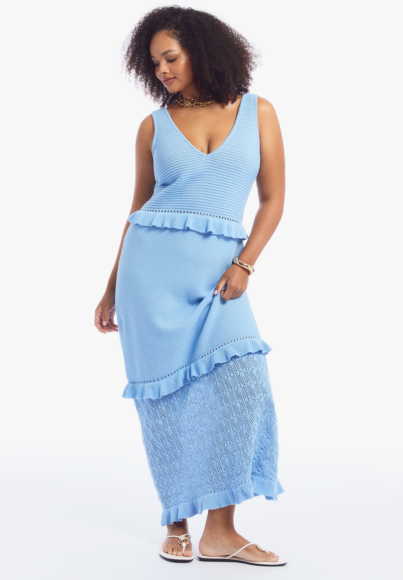 Crochet Sweater Maxi Dress, OPEN AIR, on-hover image number 1