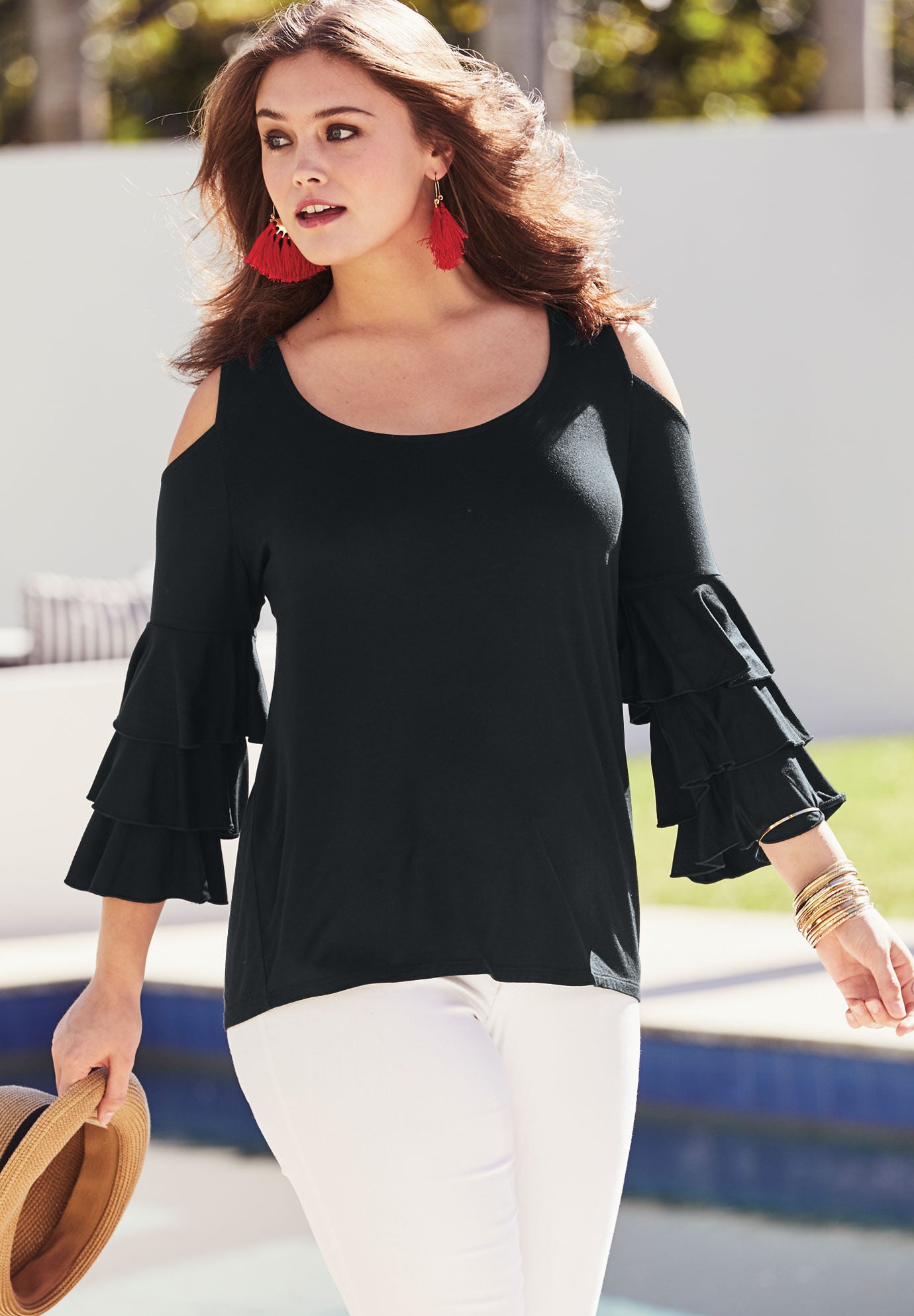 Cascading Ruffle Top, , alternate image number 1