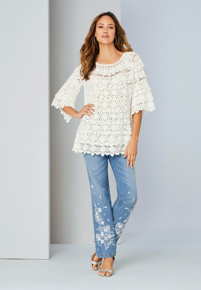 Tiered Crochet Sweater, , alternate image number 3