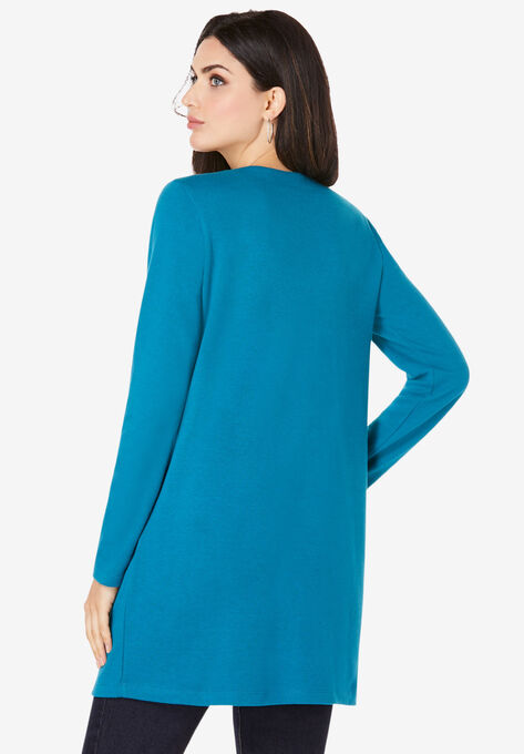 Long-Sleeve Two-Pocket Soft Knit Tunic, , on-hover image number null
