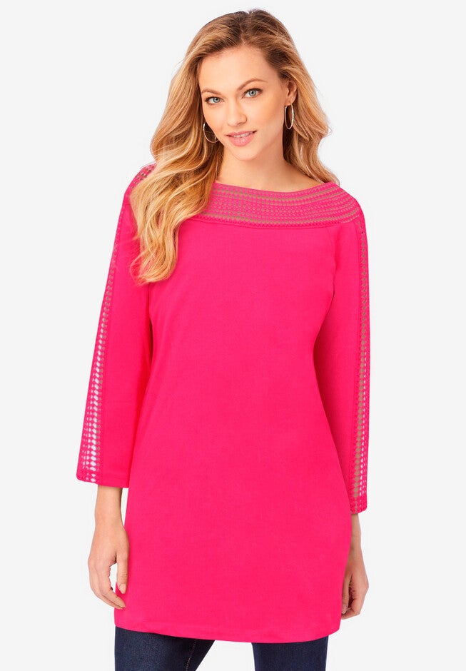 Lace-Trimmed Boatneck Tunic, PINK BURST, hi-res image number 0