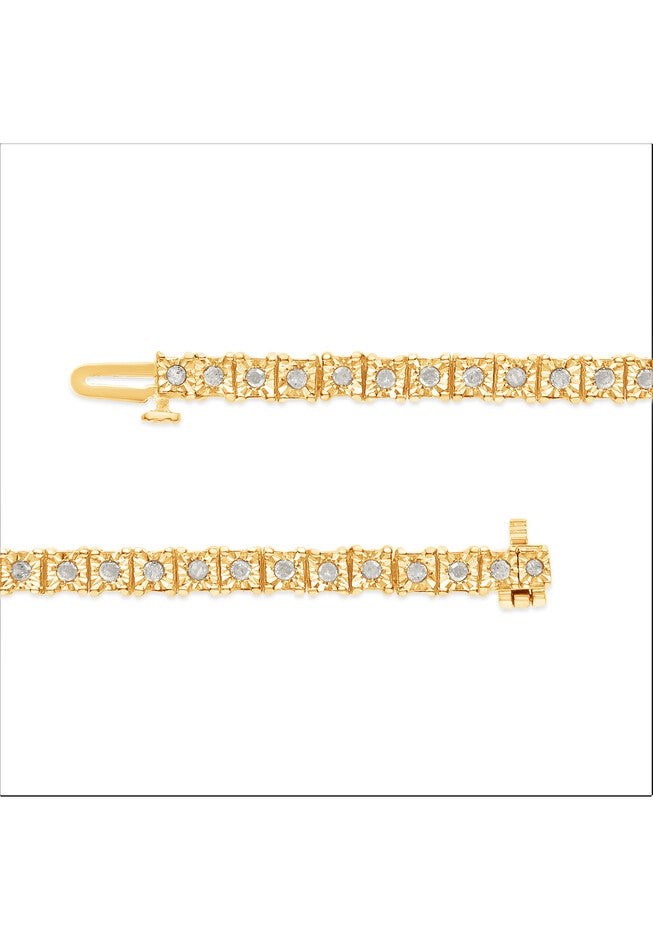 Yellow Gold Over Sterling Silver Diamond Square Frame Miracleset Tennis Bracelet 8 inches, , alternate image number 3