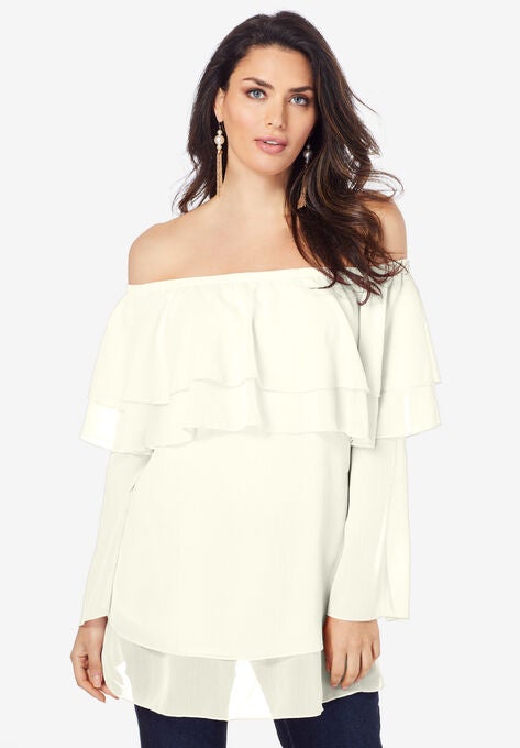 Flounce Off-The-Shoulder Top, IVORY, hi-res image number null