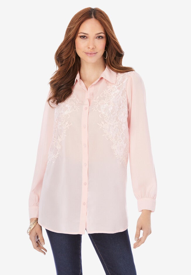 Embroidered Georgette Blouse, SOFT BLUSH, hi-res image number 0