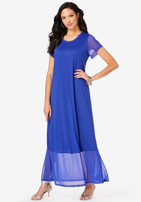 Mesh Detail Crewneck Dress, ULTRA BLUE, hi-res image number null