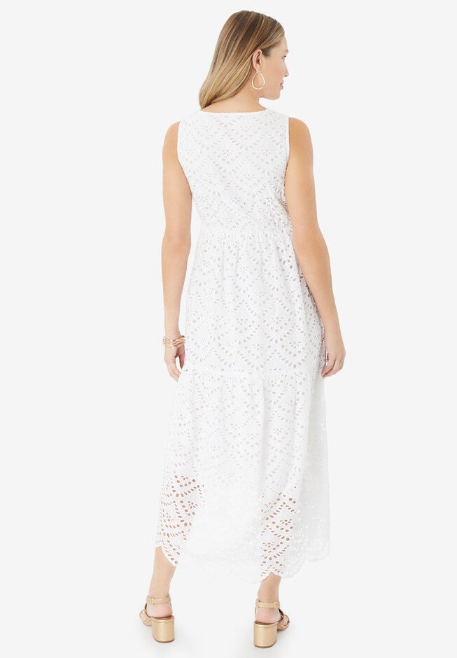 V-Neck High-Low Eyelet Dress, , on-hover image number 1