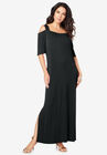 Ultrasmooth® Fabric Cold-Shoulder Maxi Dress, BLACK, hi-res image number null