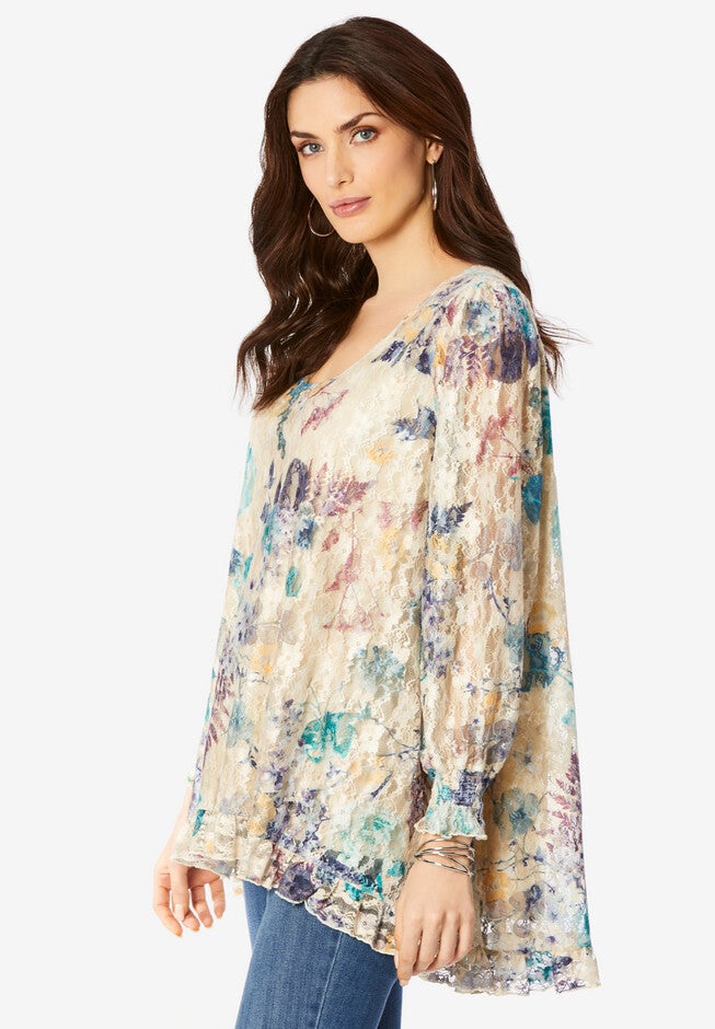 Hi-Low Printed Lace Tunic, , alternate image number null