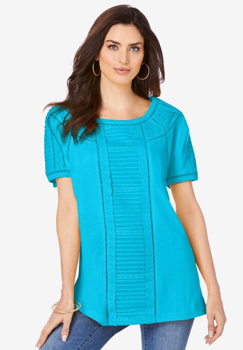 Eyelet Raglan-Sleeve Tee, OCEAN, hi-res image number null