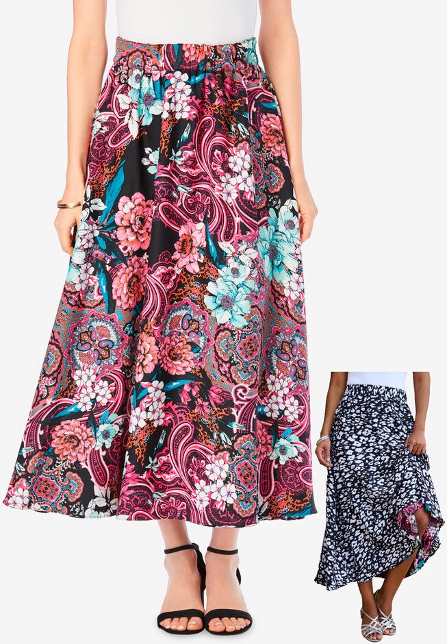 Reversible Georgette Skirt, PINK PAISLEY GARDEN, hi-res image number 0