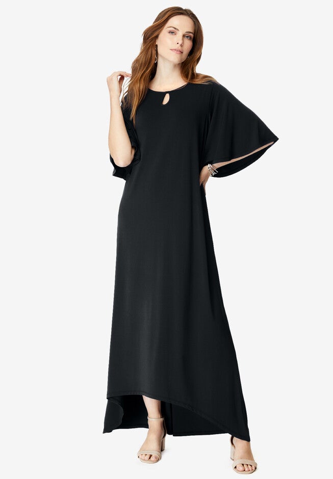 Keyhole Hi-Low Midi Dress, BLACK, hi-res image number null
