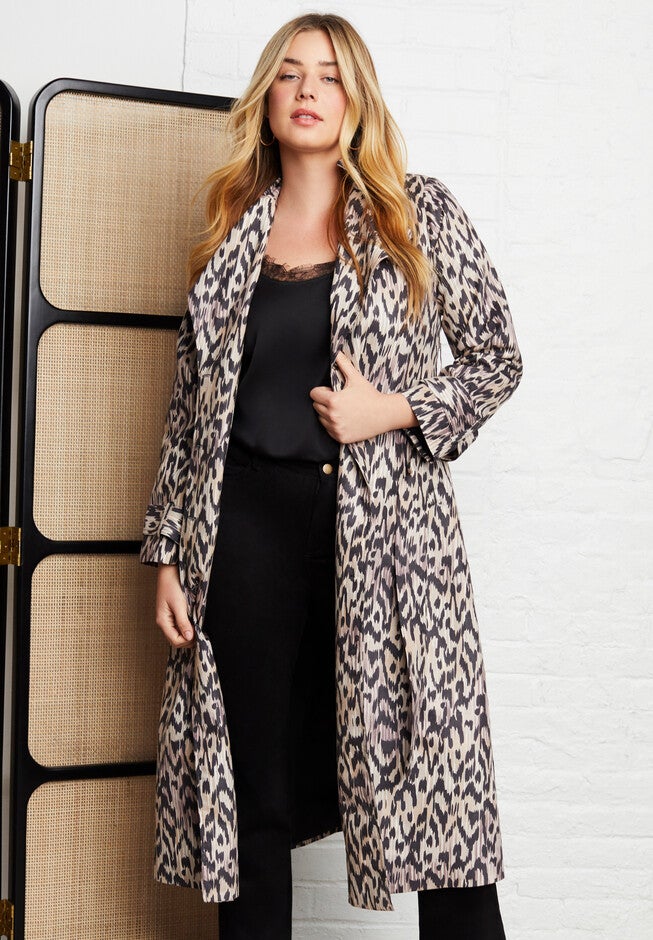 Faux-Suede Trench Coat, NATURAL LAYERED ANIMAL, hi-res image number 0