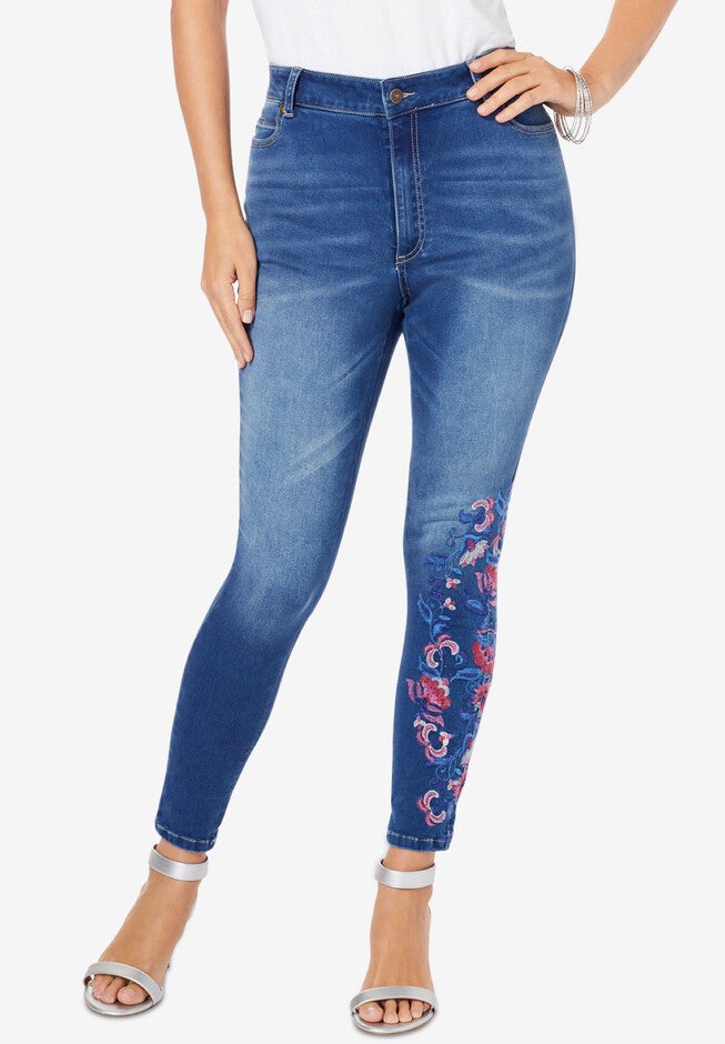 Embroidered Jean, PINK EMBROIDERED BLOSSOMS, hi-res image number null
