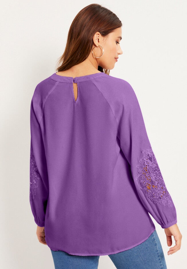 Lace-Sleeve Georgette Top, , on-hover image number 1
